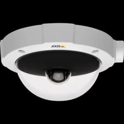AXIS M5014-V from AXIS COMMUNICATIONS - PTZ Camera has Power over Ethernet and HDTV 720p and H.264. The camera is viewed from its front.