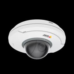 AXIS M5075 from AXIS COMMUNICATIONS - white and black camera with the AXIS LOGO is angled on its right