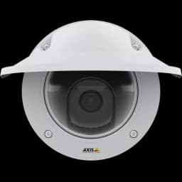IP Camera AXIS P3245 ve has Remote focus and zoom and Zipstream supporting H.264 and H.265. The camera is viewed with weathershield from front from AXIS COMMUNICATIONS