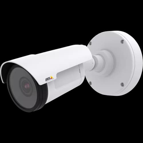 AXIS P1428-E from AXIS COMMUNICATIONS - compact, outdoor-ready bullet camera with Day & Night functionality. The camera is viewed from its left.