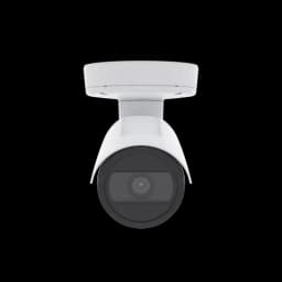 AXIS P1455-LE from AXIS COMMUNICATIONS - outdoor-ready fixed bullet IP camera with Lightfinder and Forensic WDR. The camera is viewed from its front.