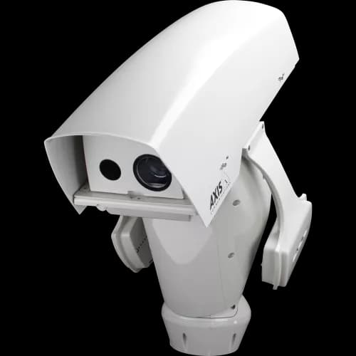 AXIS Q8722-E from AXIS COMMUNICATIONS - Ducal PTZ is an IP camera with HDTV image quality. The camera is viewed from its left angle.